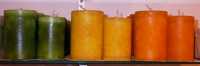 Zylinderkerzen gr�n, gelb, orange